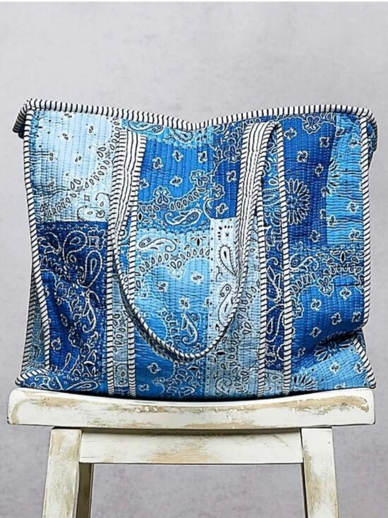 POL Handbags - POL Coastal Blue Quilted Patchwork Tote 100% Cotton NWT